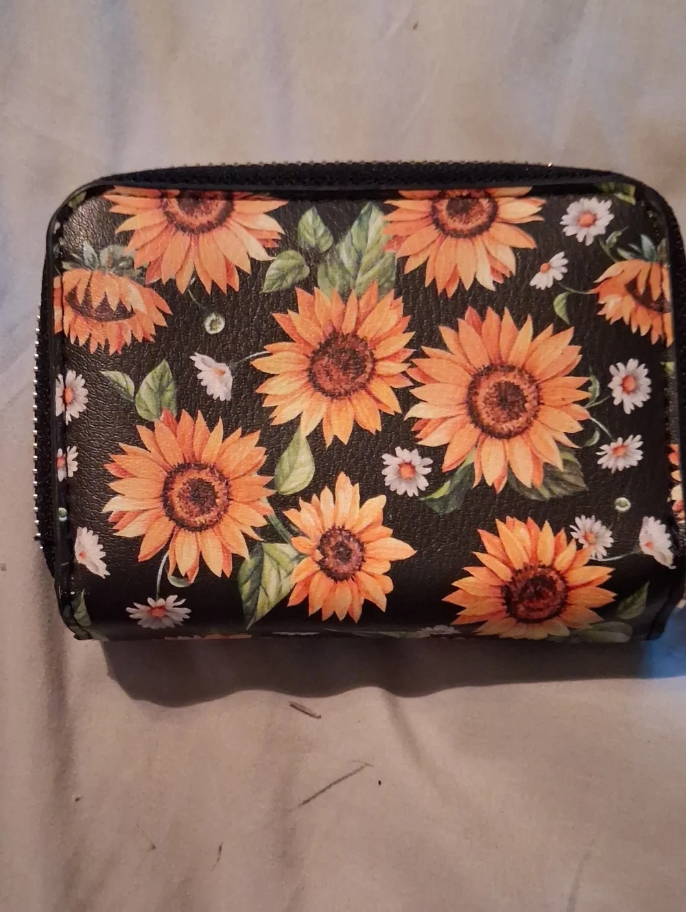 Sunflower-Print Compact Wallet - Black & Yellow